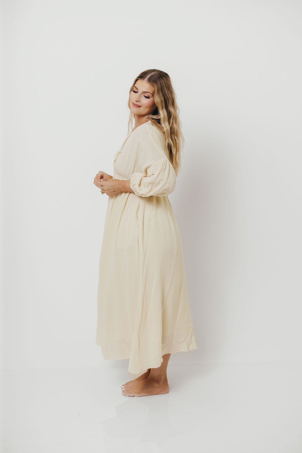 Hunter 100% Cotton Gauze Midi Dress in Butter - Bump Friendly