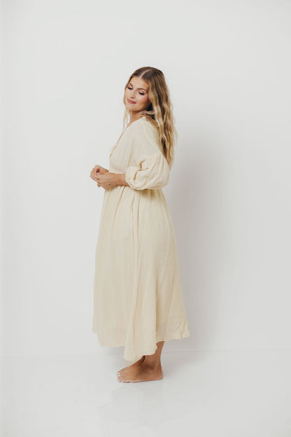 Hunter 100% Cotton Gauze Midi Dress in Butter - Bump Friendly