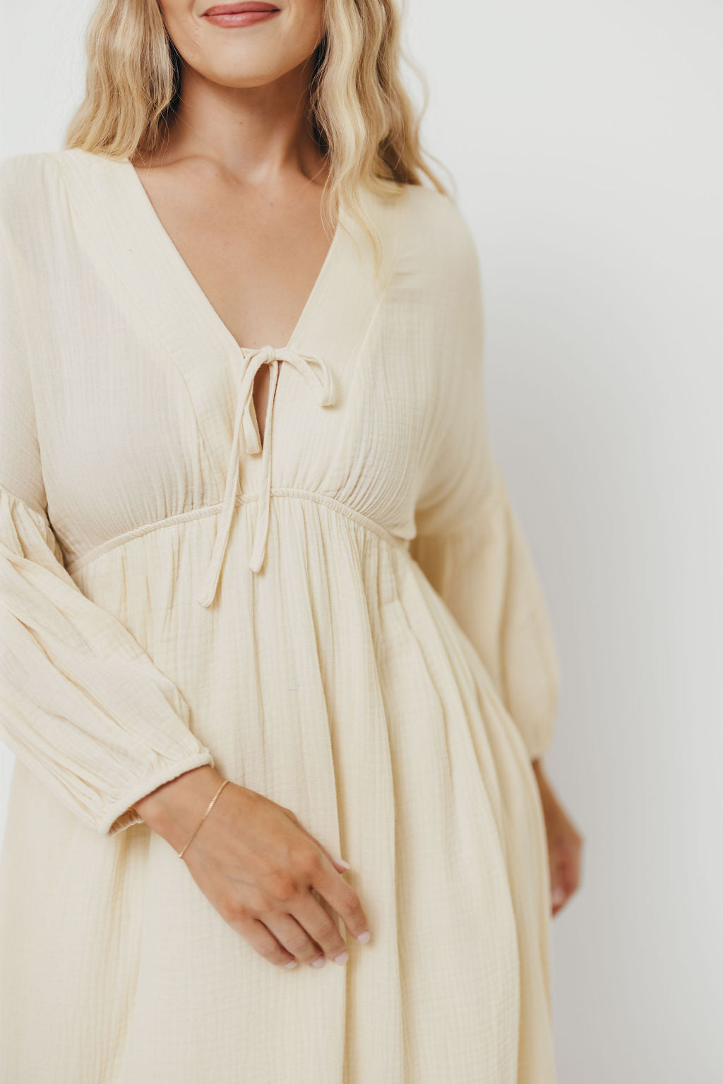 Hunter 100% Cotton Gauze Midi Dress in Butter - Bump Friendly