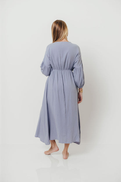 Hunter 100% Cotton Gauze Midi Dress in Blue - Bump Friendly