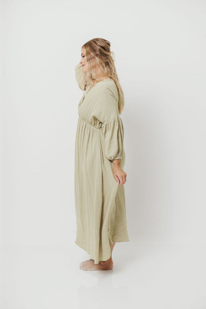 Hunter 100% Cotton Gauze Midi Dress in Thyme - Bump Friendly and Inclusive Sizing *9/22 PRE-ORDER*