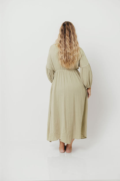 Hunter 100% Cotton Gauze Midi Dress in Thyme - Bump Friendly and Inclusive Sizing *9/22 PRE-ORDER*