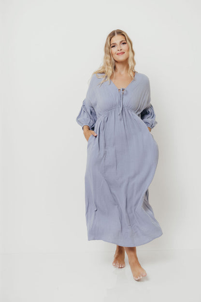 Hunter 100% Cotton Gauze Midi Dress in Blue - Bump Friendly