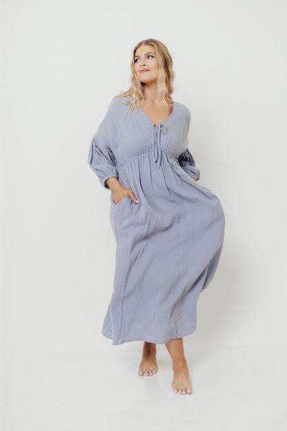 Hunter 100% Cotton Gauze Midi Dress in Blue - Bump Friendly