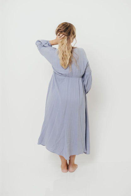 Hunter 100% Cotton Gauze Midi Dress in Blue - Bump Friendly
