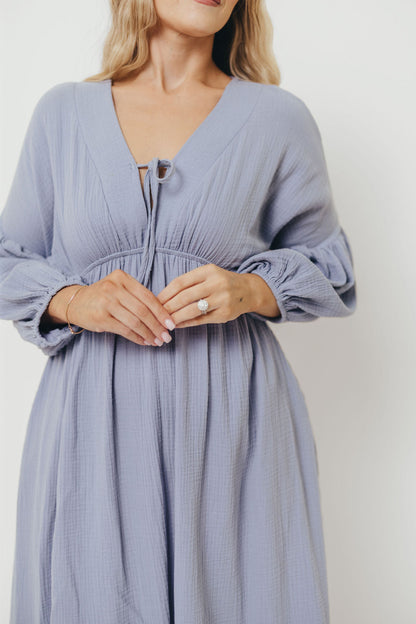 Hunter 100% Cotton Gauze Midi Dress in Blue - Bump Friendly