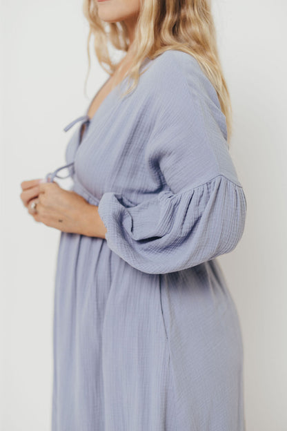 Hunter 100% Cotton Gauze Midi Dress in Blue - Bump Friendly
