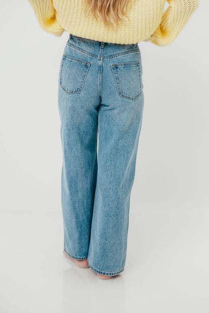 Aniston Woven Cotton Viscose Straight Leg Pants in Denim