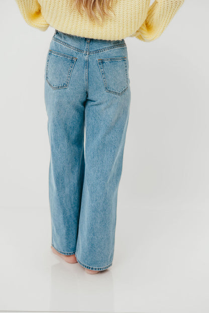 Aniston Woven Cotton Viscose Straight Leg Pants in Denim