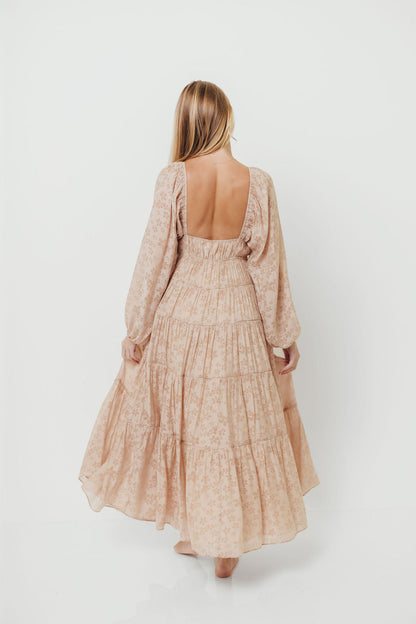 Elyse Maxi Dress in Beige Floral