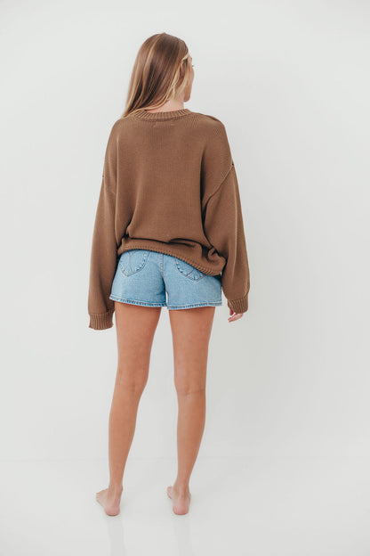 Justice American Flag Crewneck Sweater in Olive Brown