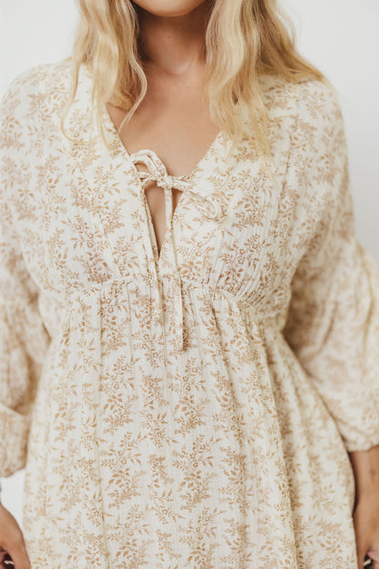 Hunter 100% Cotton Gauze Midi Dress in Natural/Tan Floral - Bump Friendly