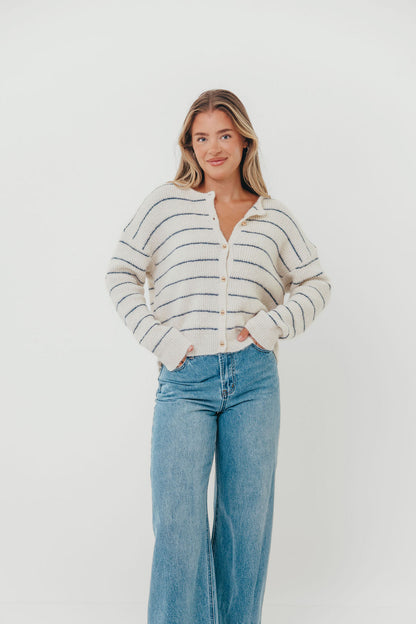 Bellevue Cardigan Top in Ivory Navy