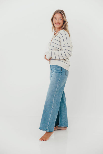 Bellevue Cardigan Top in Ivory Navy