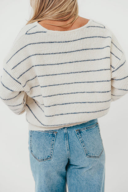 Bellevue Cardigan Top in Ivory Navy
