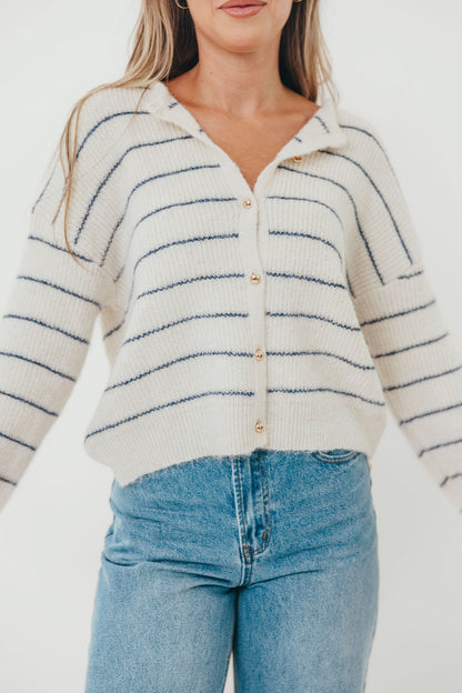 Bellevue Cardigan Top in Ivory Navy