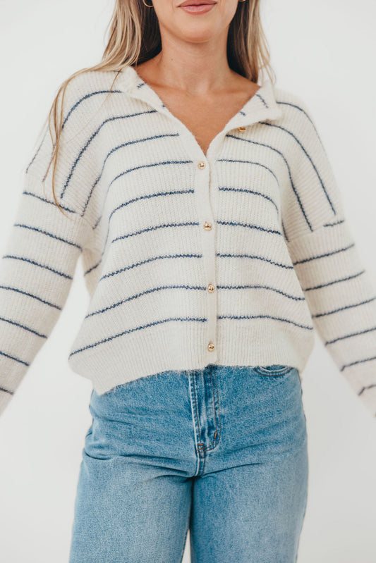 Bellevue Cardigan Top in Ivory Navy