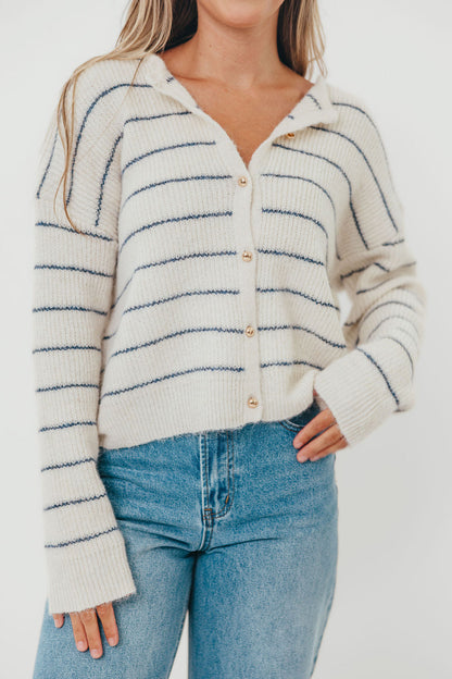 Bellevue Cardigan Top in Ivory Navy