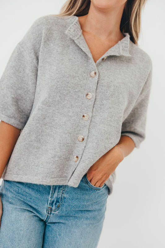 Davina Button-Up Sweater in Heather Grey