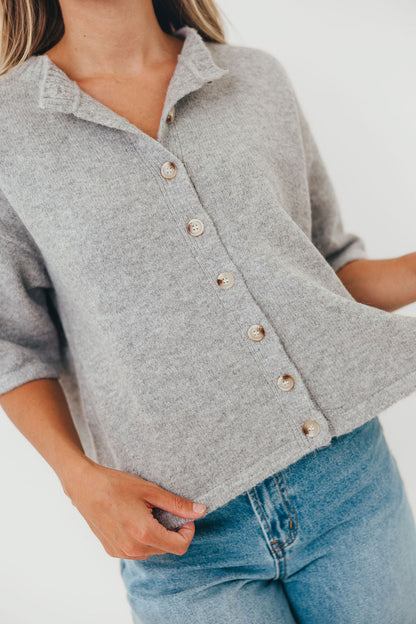 Davina Button-Up Sweater in Heather Grey