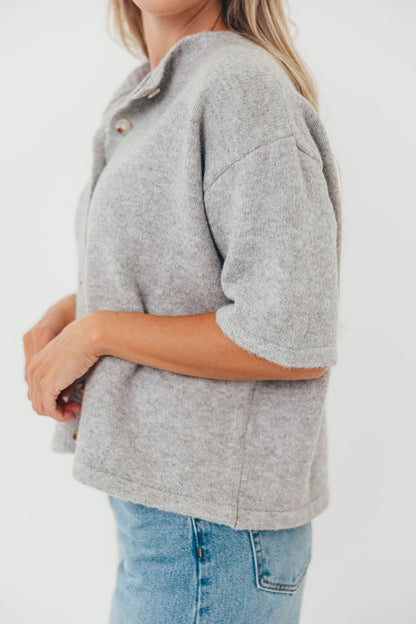 Davina Button-Up Sweater in Heather Grey