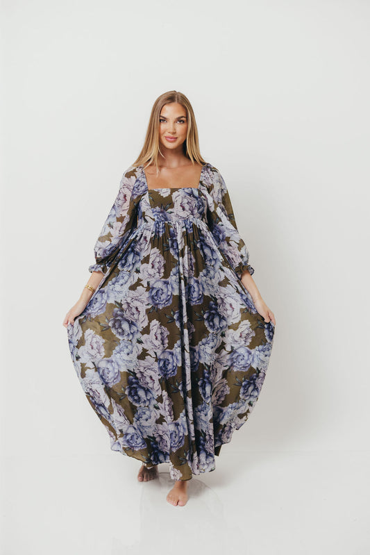 Mona Maxi Dress in Olive/Blue Floral - Bump Friendly *9/30 PRE-ORDER*