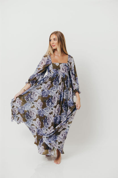 Mona Maxi Dress in Olive/Blue Floral - Bump Friendly *9/30 PRE-ORDER*