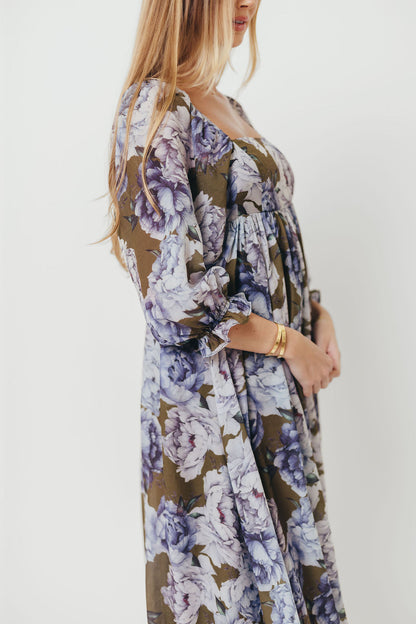 Mona Maxi Dress in Olive/Blue Floral - Bump Friendly *9/30 PRE-ORDER*