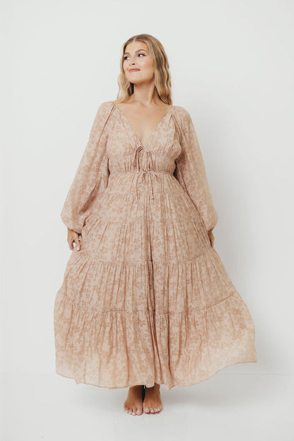 Elyse Maxi Dress in Beige Floral