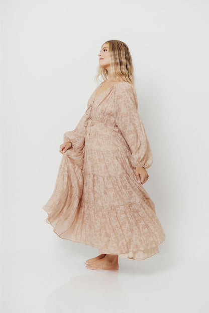 Elyse Maxi Dress in Beige Floral