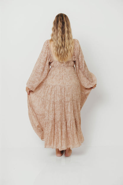 Elyse Maxi Dress in Beige Floral