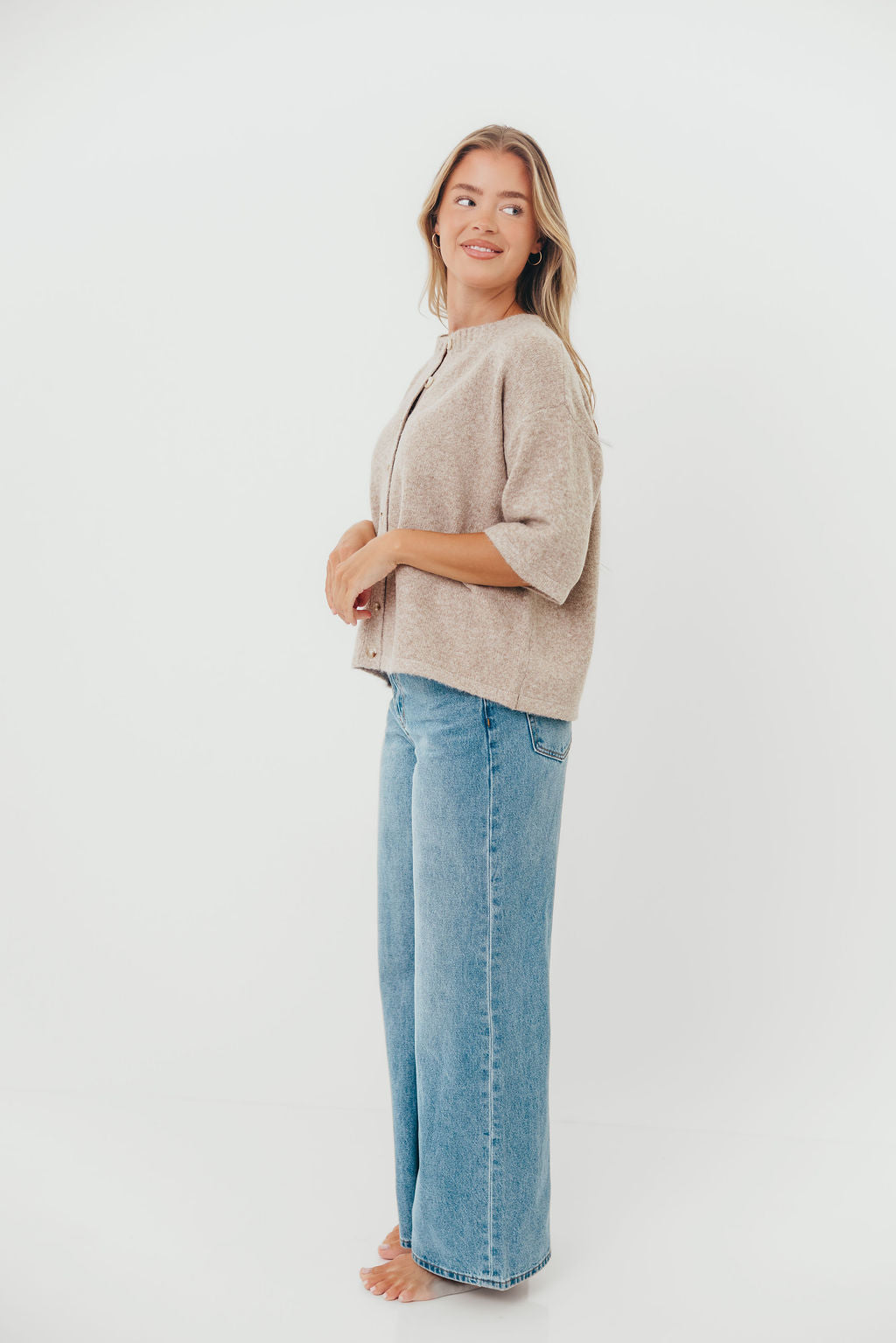 Davina Button-up Sweater in Mocha