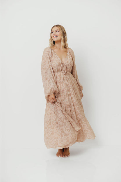 Elyse Maxi Dress in Beige Floral
