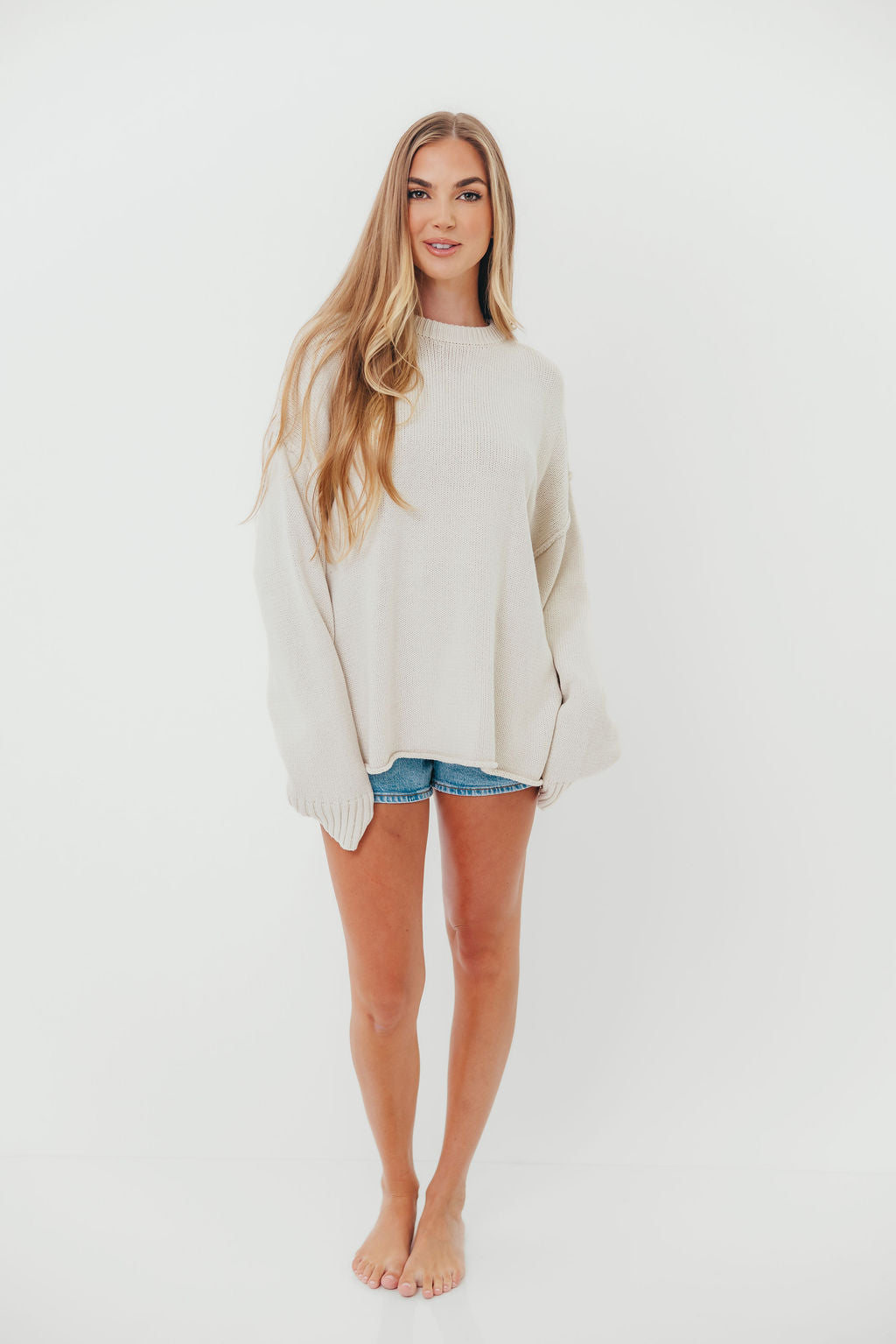 Luna Relaxed Boyfriend Fit Crew Neck Sweater in Oatmeal