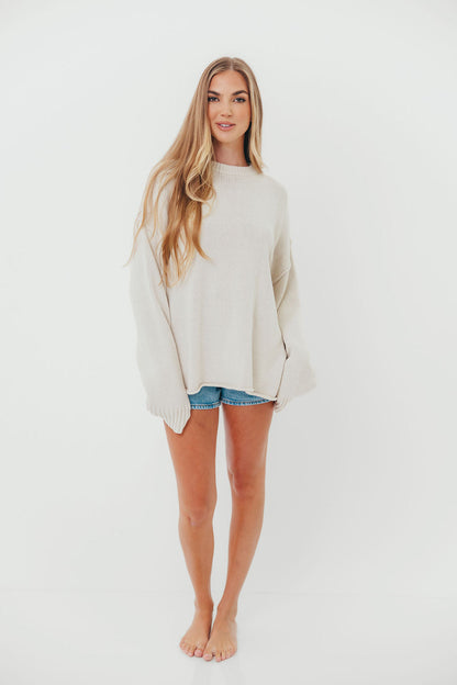 Luna Relaxed Boyfriend Fit Crew Neck Sweater in Oatmeal