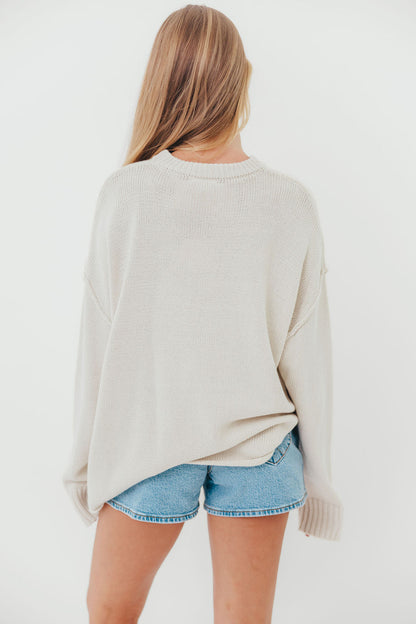Luna Relaxed Boyfriend Fit Crew Neck Sweater in Oatmeal