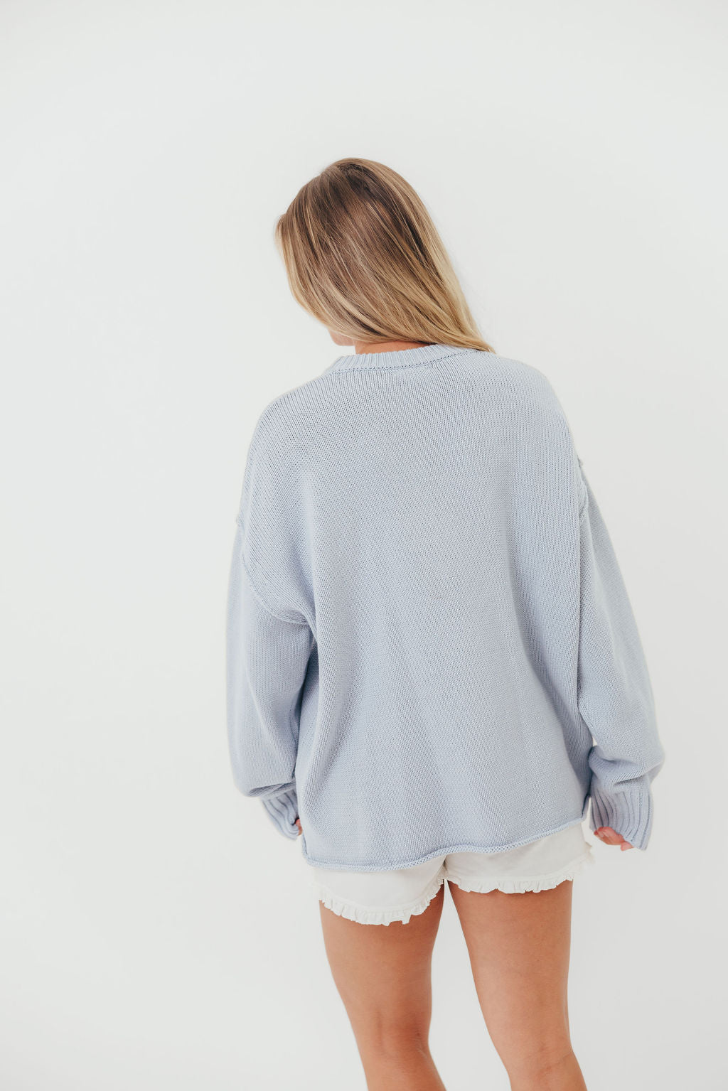 Luna Relaxed Boyfriend Fit Crew Neck Sweater in Misty Blue