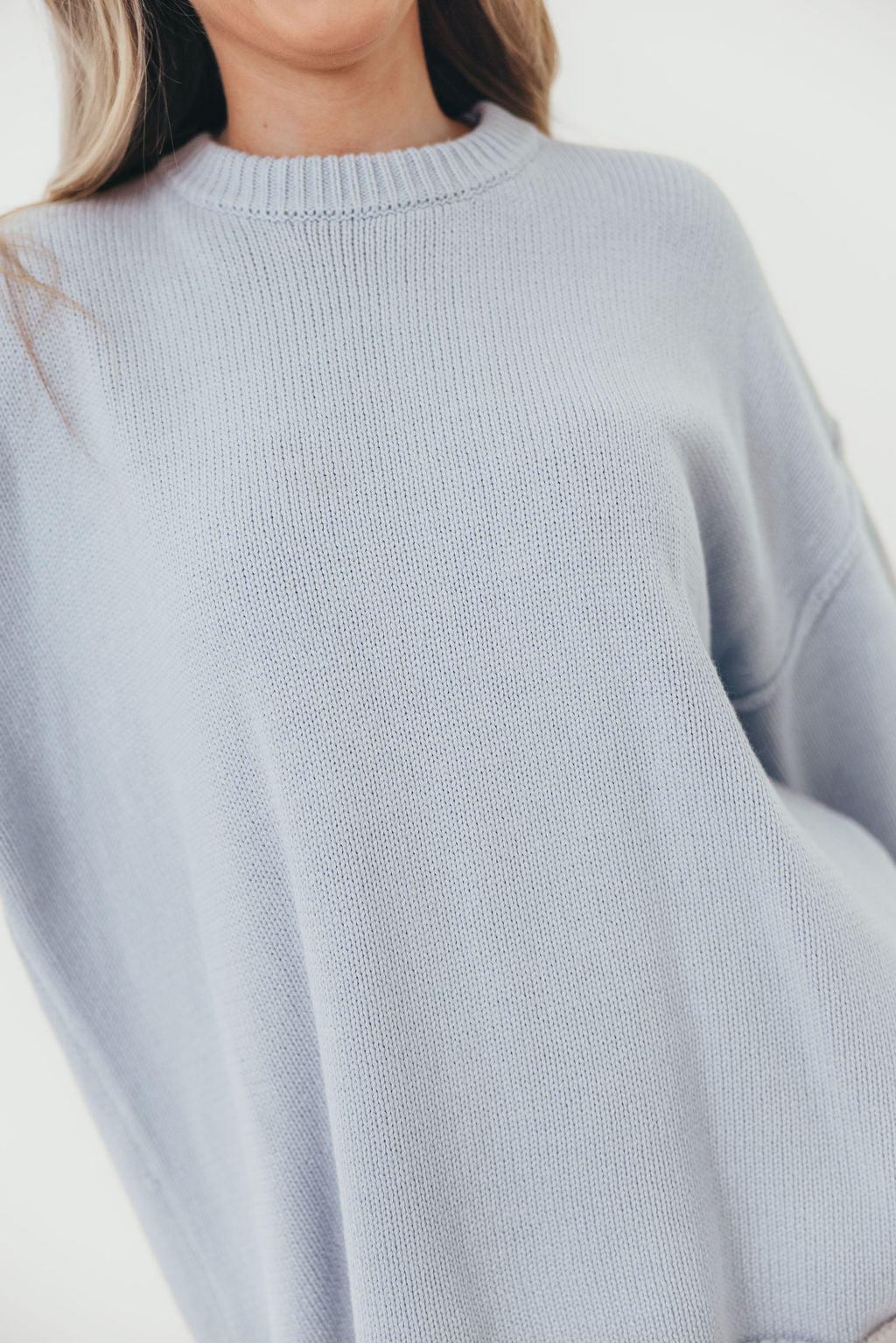 Luna Relaxed Boyfriend Fit Crew Neck Sweater in Misty Blue