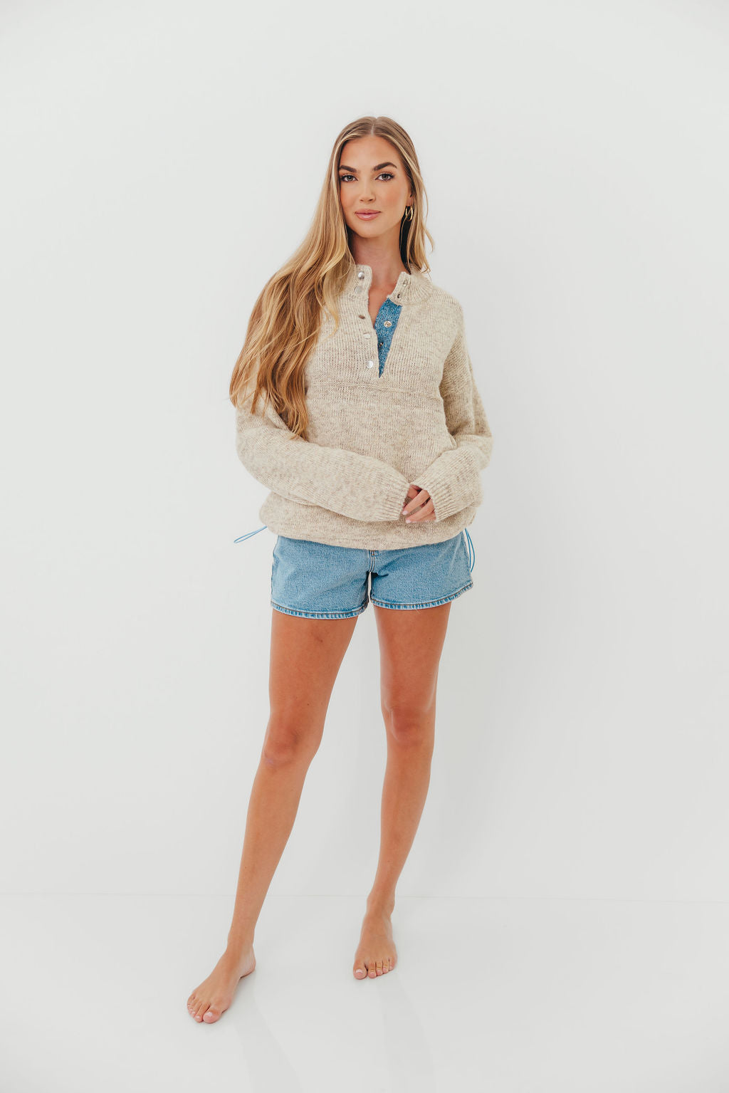 Blythe Two Tone Snap Collar Sweater in Oatmeal
