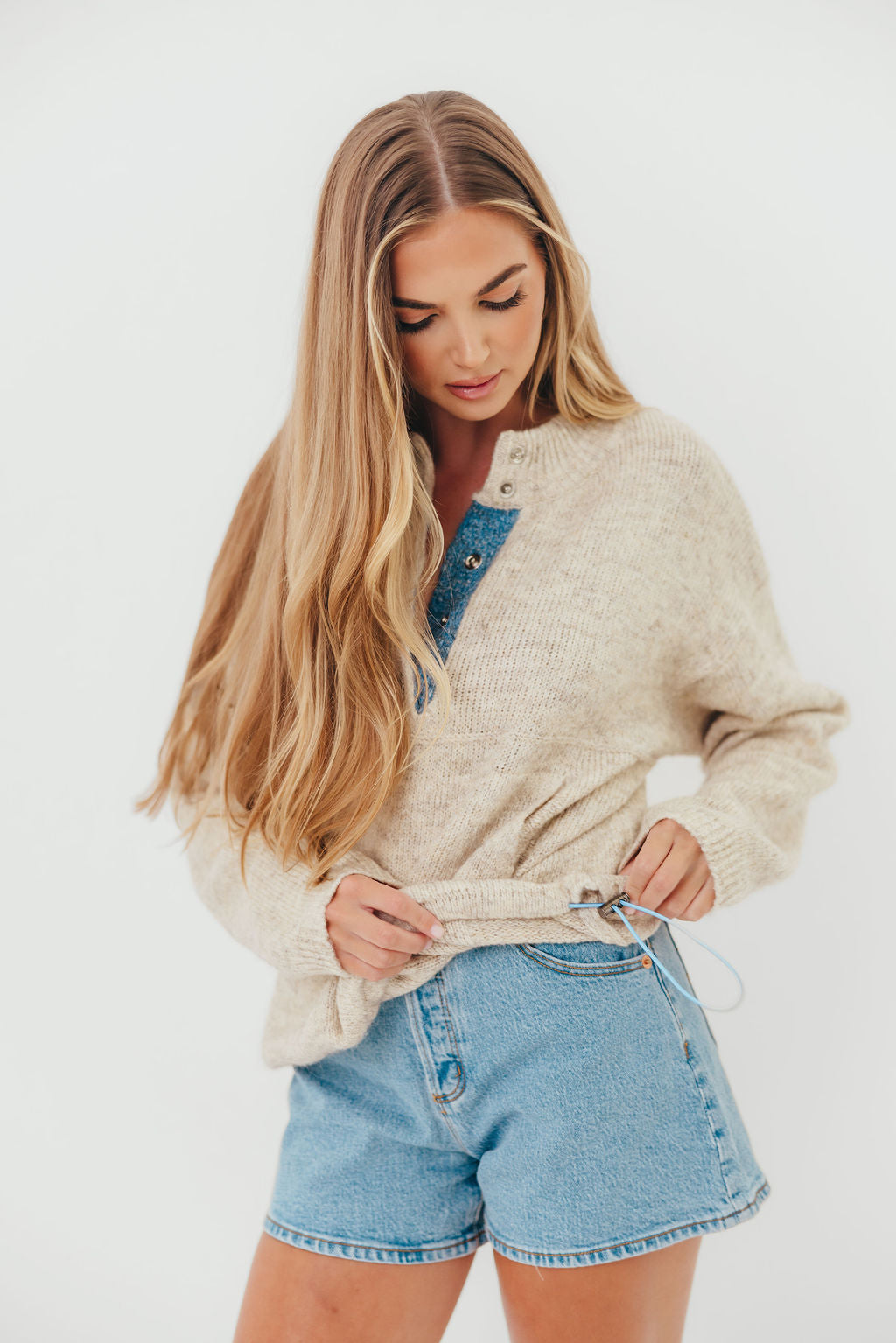 Blythe Two Tone Snap Collar Sweater in Oatmeal