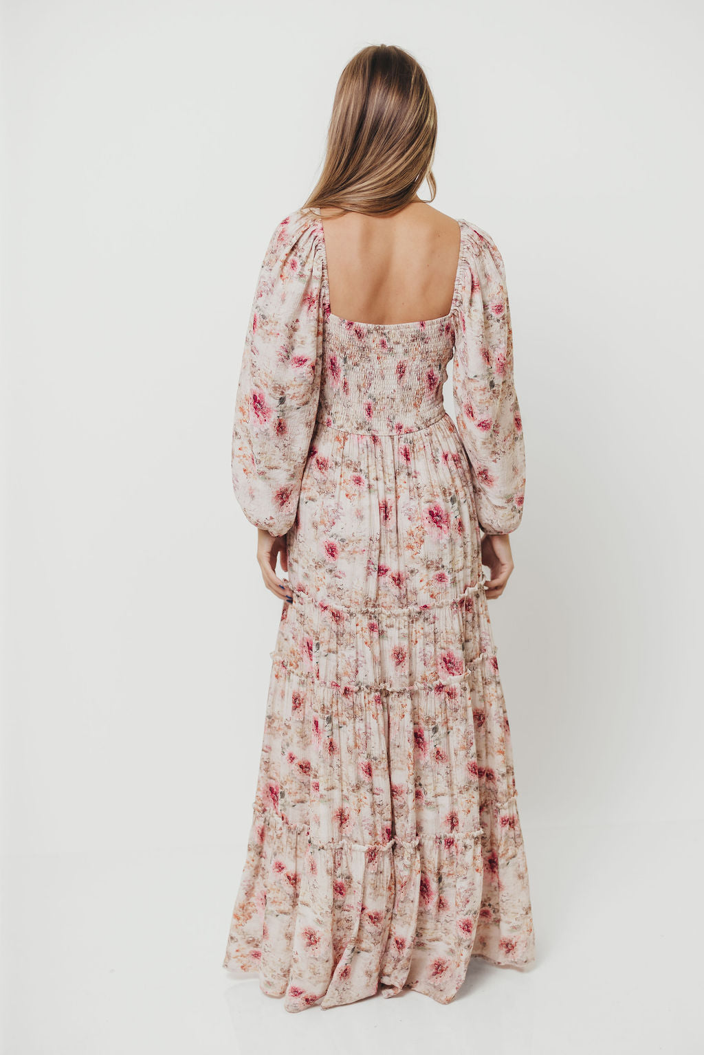 Daphne Long Sleeve Maxi Dress in Pink/Beige Multi Floral - Bump Friendly *9/30 PRE-ORDER*