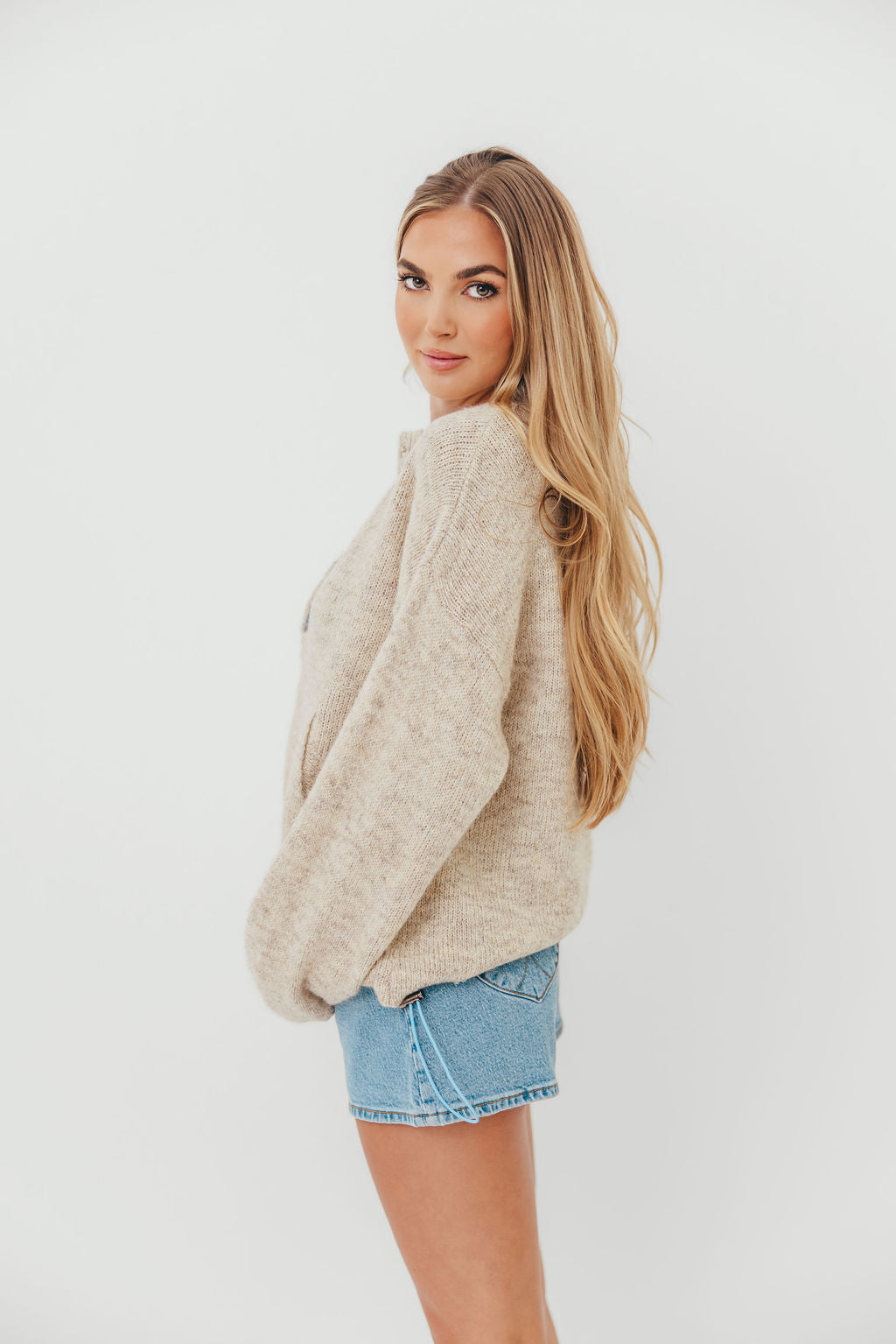 Blythe Two Tone Snap Collar Sweater in Oatmeal