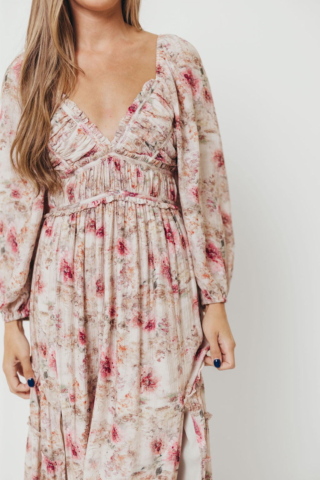 Daphne Long Sleeve Maxi Dress in Pink/Beige Multi Floral - Bump Friendly *9/30 PRE-ORDER*