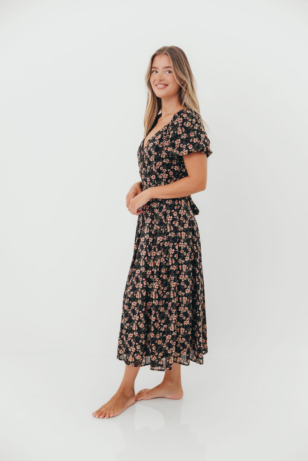 Milania Midi Dress in Black Floral