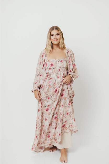 Mona Maxi Dress with Smocking in Pink/Beige Multi Floral - Bump Friendly *9/30 PRE-ORDER*