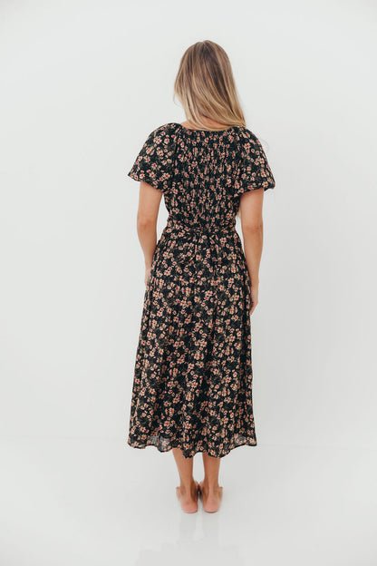 Milania Midi Dress in Black Floral