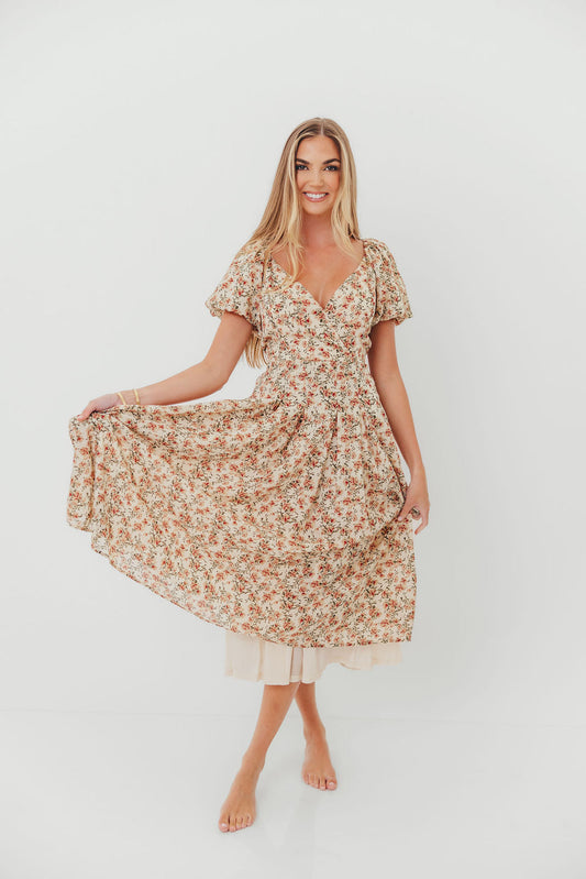 Milania Midi Dress in Ivory Floral
