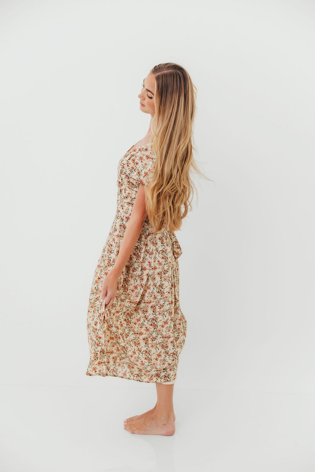 Milania Midi Dress in Ivory Floral