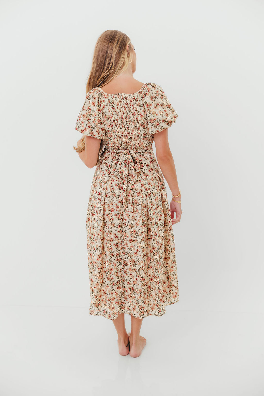 Milania Midi Dress in Ivory Floral