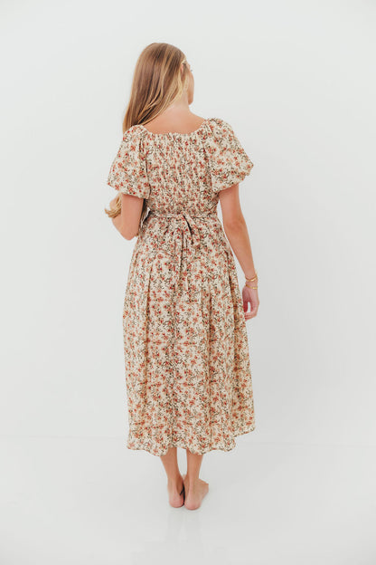 Milania Midi Dress in Ivory Floral